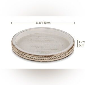 farmhouse boho Candle Tray Holder  Round  Coffee Table  White  wash wood decor